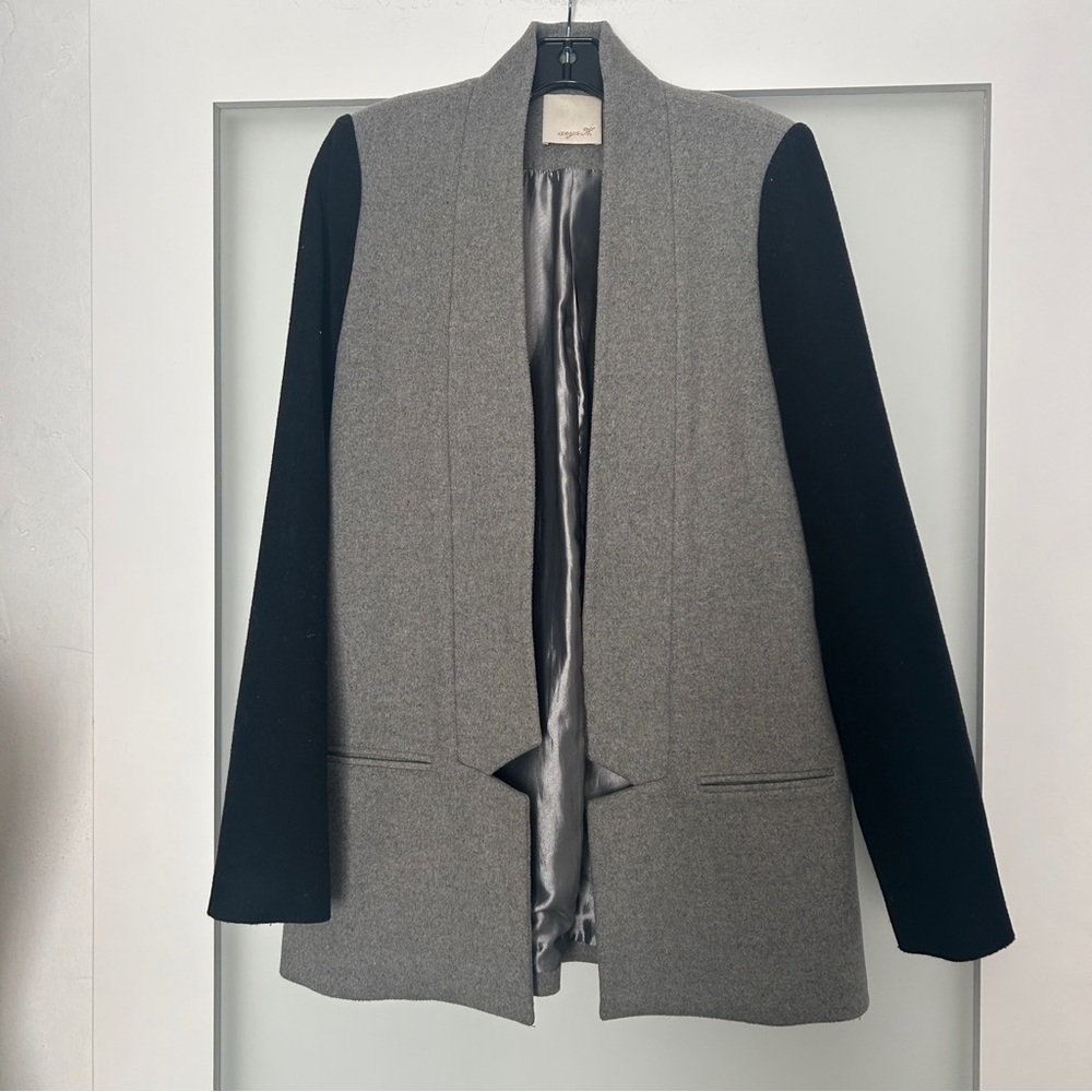Aryn K black gray color block long coat Small - Picture 2 of 8